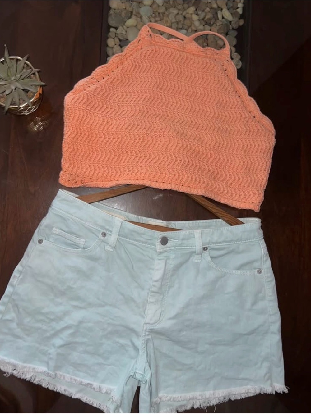 Hollister summer Coral Crochet Halter crop Top XS NWOT